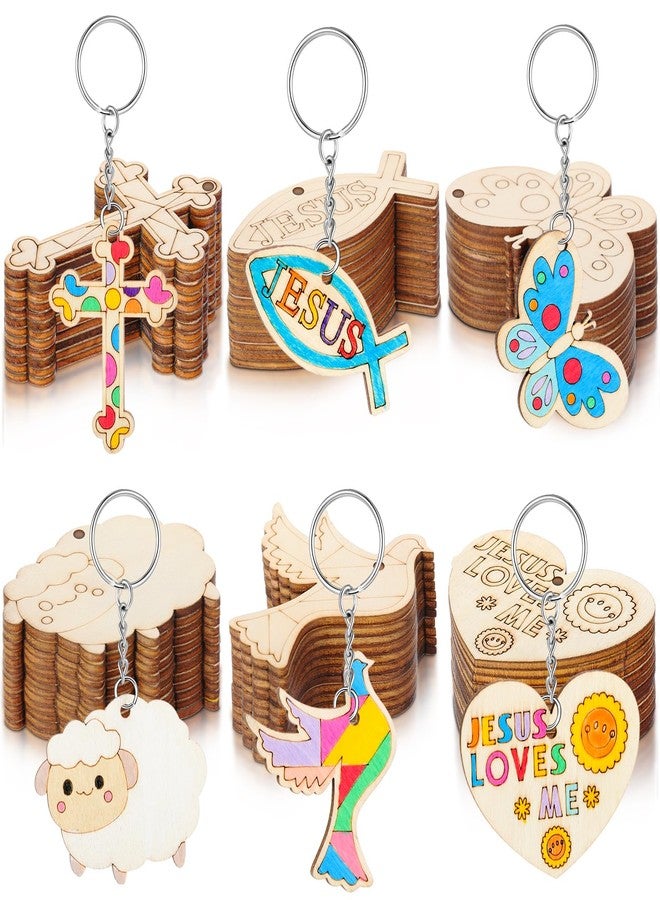Blueweenly 24 Pcs Jesus Wood Religious Keychains Craft Kit DIY Christian Wood Keychain Craft Color Your Own Wooden Keychain for Art Activities Party Decoration Birthday Gift - Image 1